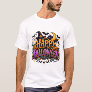 Camiseta Feliz Dia das Bruxas Fantasmas Caveiras e Abóboras