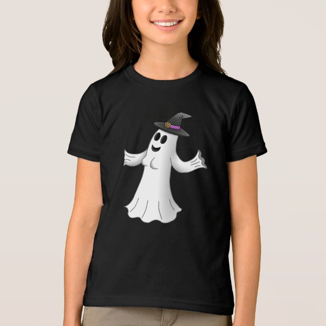 Camiseta Feliz Dia das Bruxas Feiticeira Fantasma (Frente)