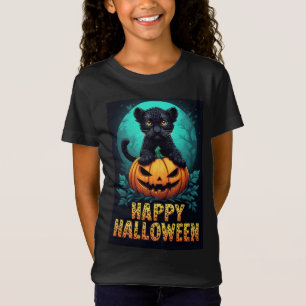 Camiseta Feliz Dia das Bruxas Gatinho Pantera Preta