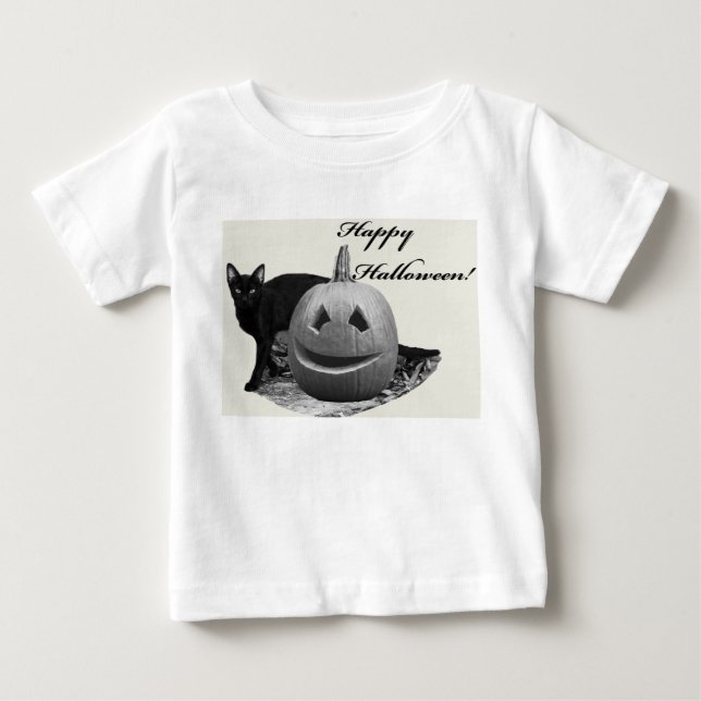Camiseta Feliz Dia das Bruxas Gato & Abóbora (Frente)