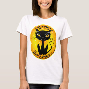 Camiseta Feliz Dia das Bruxas, Gato com estrelas