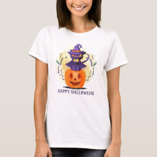 Camiseta Feliz Dia das Bruxas - Gato Negro de Bruxa