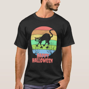 Camiseta Feliz Dia das Bruxas Gato Vintage Mulheres Homens