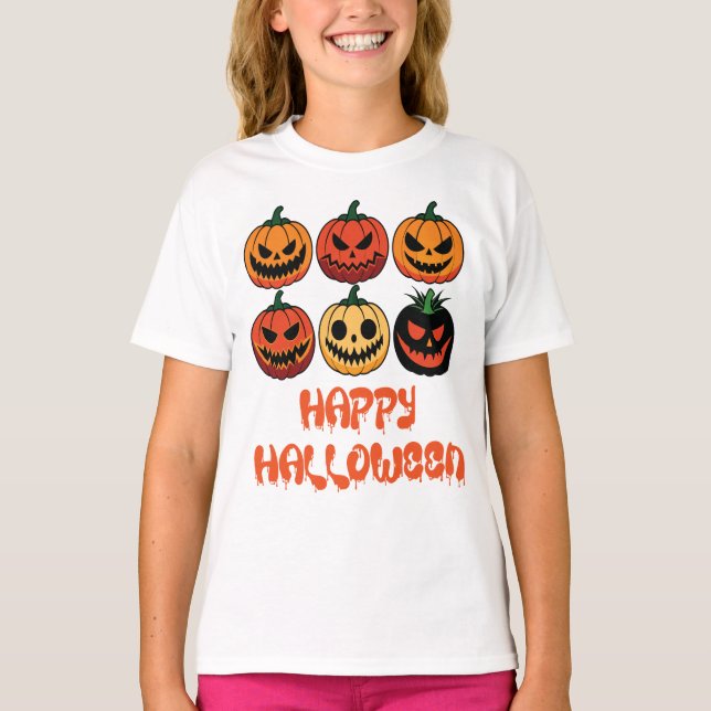 Camiseta Feliz Dia das Bruxas, Jack O Lanterna Cara de Pump (Frente)