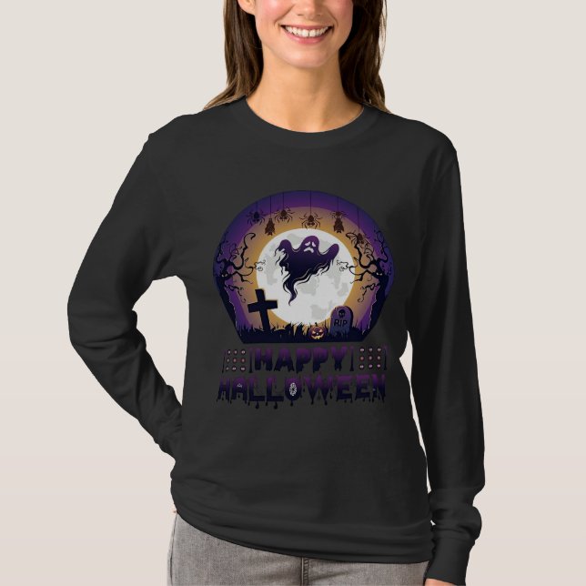 Camiseta Feliz Dia das Bruxas Morcegos Aranhas_1 (Frente)