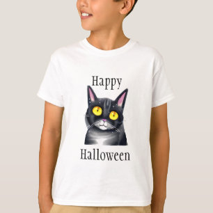 Camiseta Feliz Dia das Bruxas   Olhos Amarelos Gatos Pretos