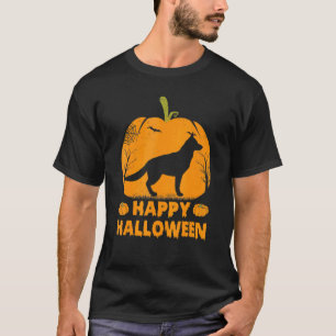 Camiseta Feliz Dia das Bruxas Pastor Alemão Abóbora Cachorr