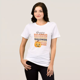 Camiseta Feliz Dia das Bruxas Repetindo Texto com Jack-o'-L