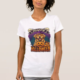 Camiseta Feliz Dia das Bruxas Retriever Dourado Chapéu de B