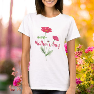 Camiseta Feliz Dia das Mães Cor de Água Rosa Floral
