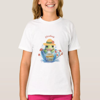 Camiseta Feliz Dia das Mães Sapo e Chapéu em uma Xícara de 