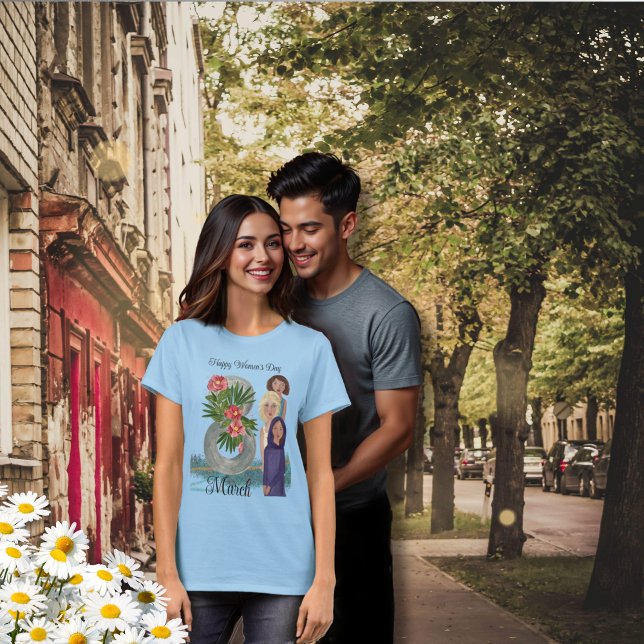 Camiseta Feliz Dia das Mulheres | 8 de março azul (Happy Women's Day | March 8th blue T-Shirt)