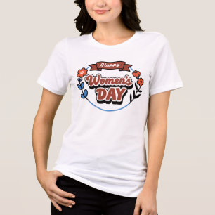 Camiseta Feliz Dia das Mulheres Retro Floral Tri-Blend S