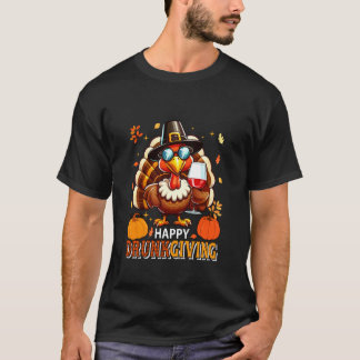 Camiseta Feliz Dia de Ação de Graças Bebedor Peru Óculos de