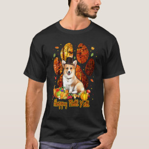 Camiseta Feliz Dia de Ação de Graças Corgi Peregrino Cão Pa