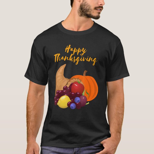 Camiseta Feliz Dia de Ação de Graças Cornucopia design (Frente)