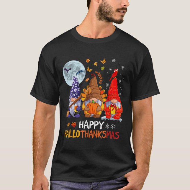 Camiseta Feliz Dia de Ação de Graças de Halloween Gnomos de (Frente)