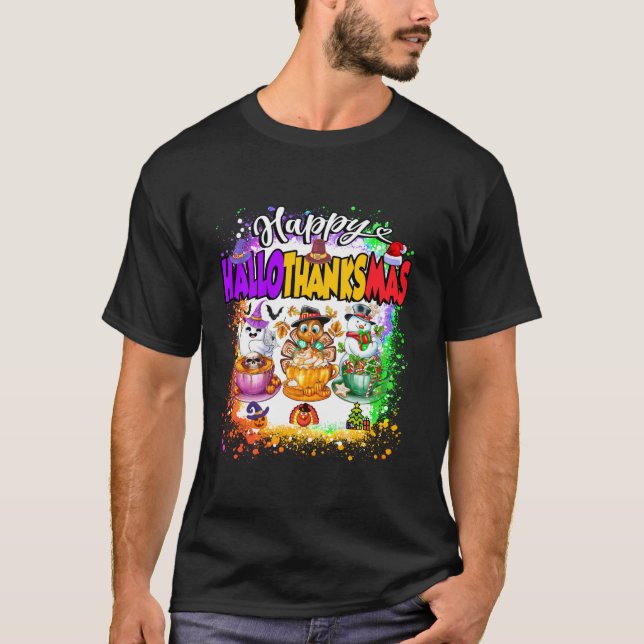 Camiseta Feliz Dia de Ação de Graças de Vidro de Hallothank (Frente)