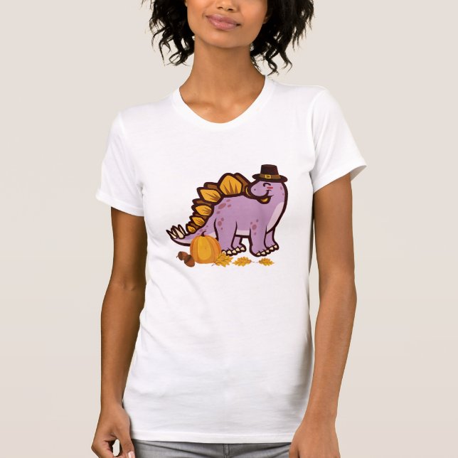Camiseta Feliz Dia de Ação de Graças Feriado, Stegosaurus D (Frente)