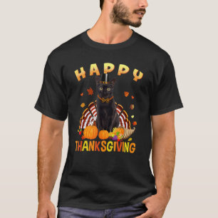 Camiseta Feliz Dia de Ação de Graças Gato Negro Turquia Per