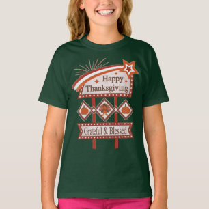 Camiseta Feliz Dia de Ação de Graças Grata e Bênção - Sinal
