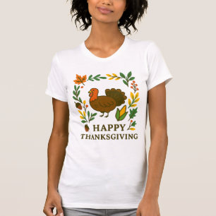 Camiseta Feliz Dia de Ação de Graças Peru Branco