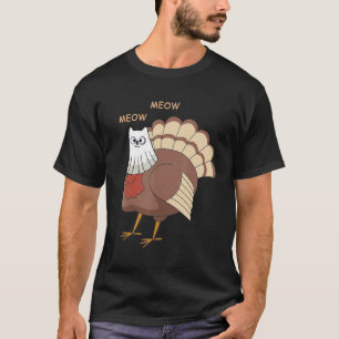 Camiseta Feliz Dia de Ação de Graças Peru Kitten Gato Falso