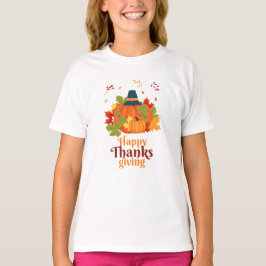 Camiseta Feliz Dia de Ação de Graças Pumpkin com Chapéus e 
