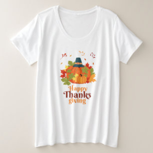 Camiseta Feliz Dia de Ação de Graças Pumpkin com Chapéus e