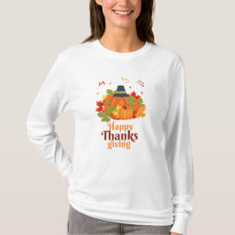 Camiseta Feliz Dia de Ação de Graças Pumpkin com Chapéus e 