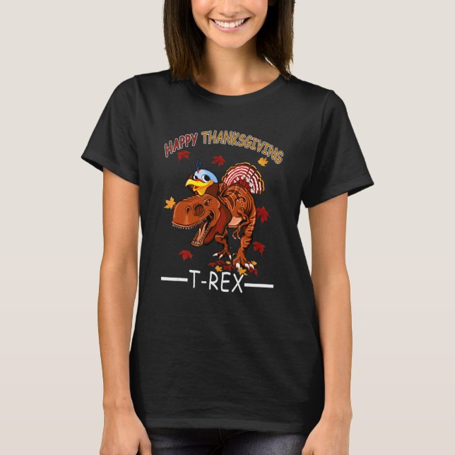 Camiseta Feliz Dia de Ação de Graças Rex Turquia Cai Fora S (Frente)