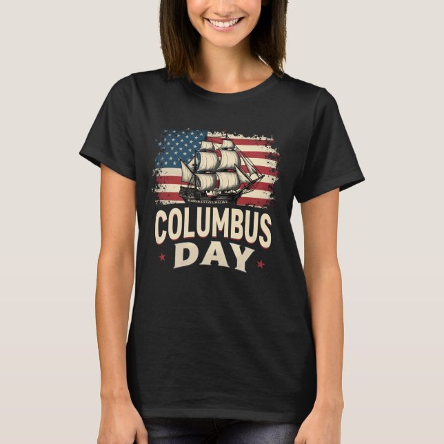 Camiseta Feliz Dia de Columbus de Exploração e Reflexão (Frente)