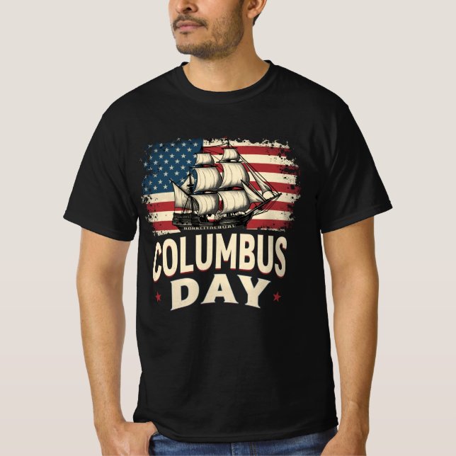 Camiseta Feliz Dia de Columbus de Exploração e Reflexão (Frente)