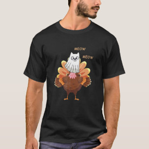 Camiseta Feliz Dia de Hanksgiving Urkey Gato Falso Gatinho 