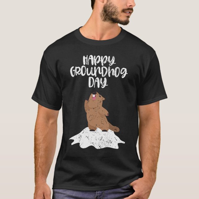 Camiseta Feliz Dia de Marmota Engraçado Presente de Celebra (Frente)