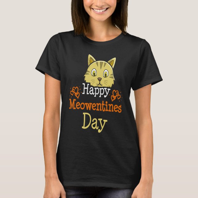 Camiseta Feliz Dia de Meowentins Gato Criador de Pata Amor  (Frente)