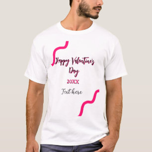 Camiseta Feliz dia de os namorados cor-de-rosa espiral negr