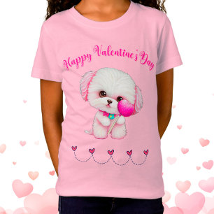 Camiseta Feliz dia de os namorados de puppy maltês adorável