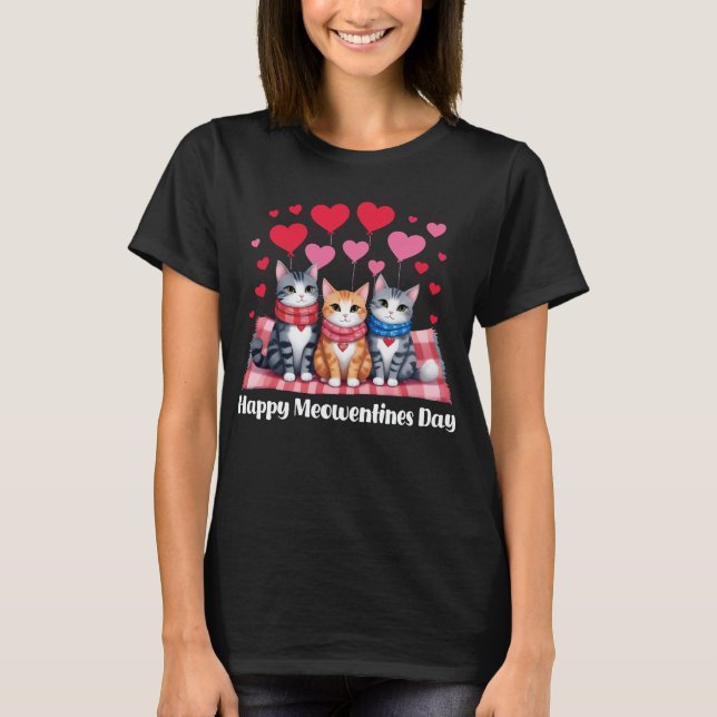 Camiseta Feliz Dia de os namorados do Dia de Meowentine (Frente)