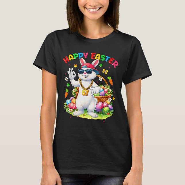 Camiseta Feliz Dia de Páscoa 67 Coelho Six Seven Meme Pásco (Frente)