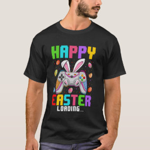 Camiseta Feliz Dia de Páscoa Carregando Bunny E do Controla