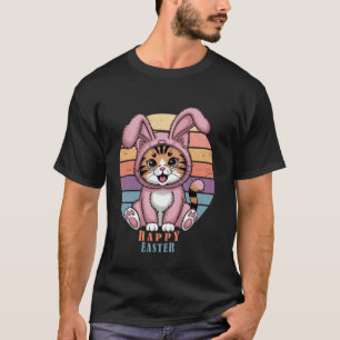 Camiseta Feliz Dia de Páscoa Gato Engraçado com Fantasia de