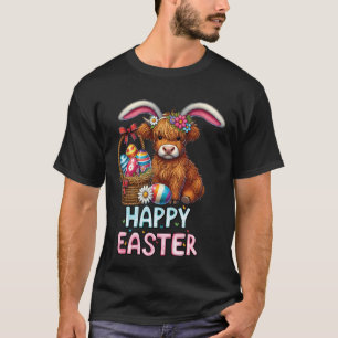 Camiseta Feliz Dia de Páscoa Vaca das Terras Altas Coelho d