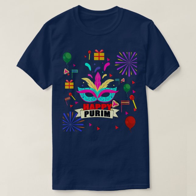 Camiseta Feliz Dia de Purim Adulto de Férias Judaicas Mardi (Frente do Design)