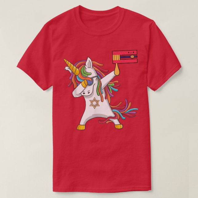 Camiseta Feliz Dia de Purim Costume Dabbing Unicorn Jewnico (Frente do Design)
