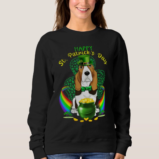 Camiseta Feliz Dia de São Patrício Basset Hound Leprechaun  (Frente)