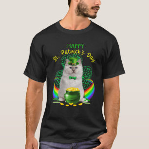 Camiseta Feliz Dia de São Patrício Branco Gato Leprechaun H