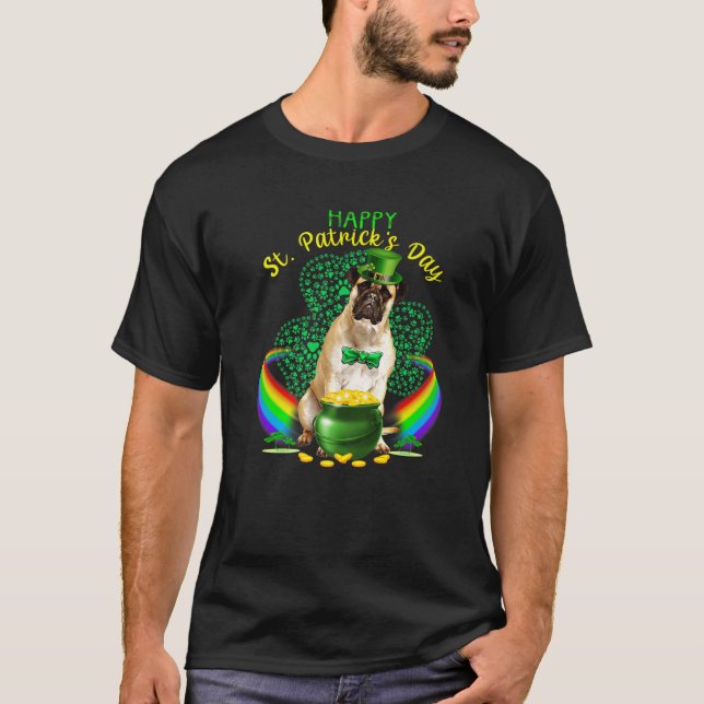 Camiseta Feliz Dia de São Patrício Bullmastiff Leprechaun H (Frente)