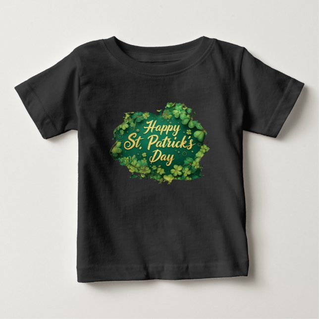 Camiseta Feliz Dia de São Patrício com Design de Trevo (Frente)
