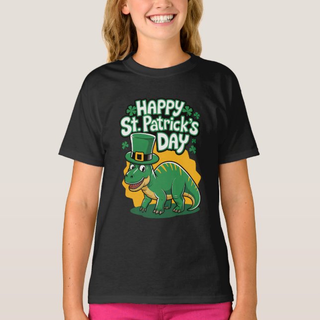 Camiseta Feliz Dia de São Patrício com dino (Frente)